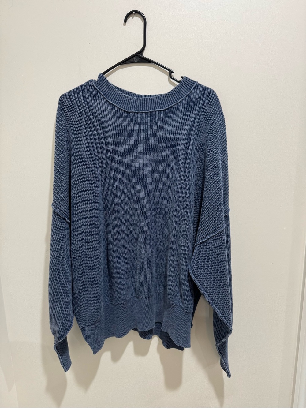 Aerie Oversized Cotton Sweater Blue Washed Knit Side Slit XL